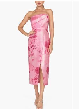 Kay Unger Addison Rose Bud Strapless Sheath Midi Dress Size 12